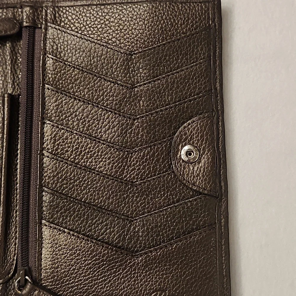 Brighton Embossed Medallion Leather Wallet in Dark Brown